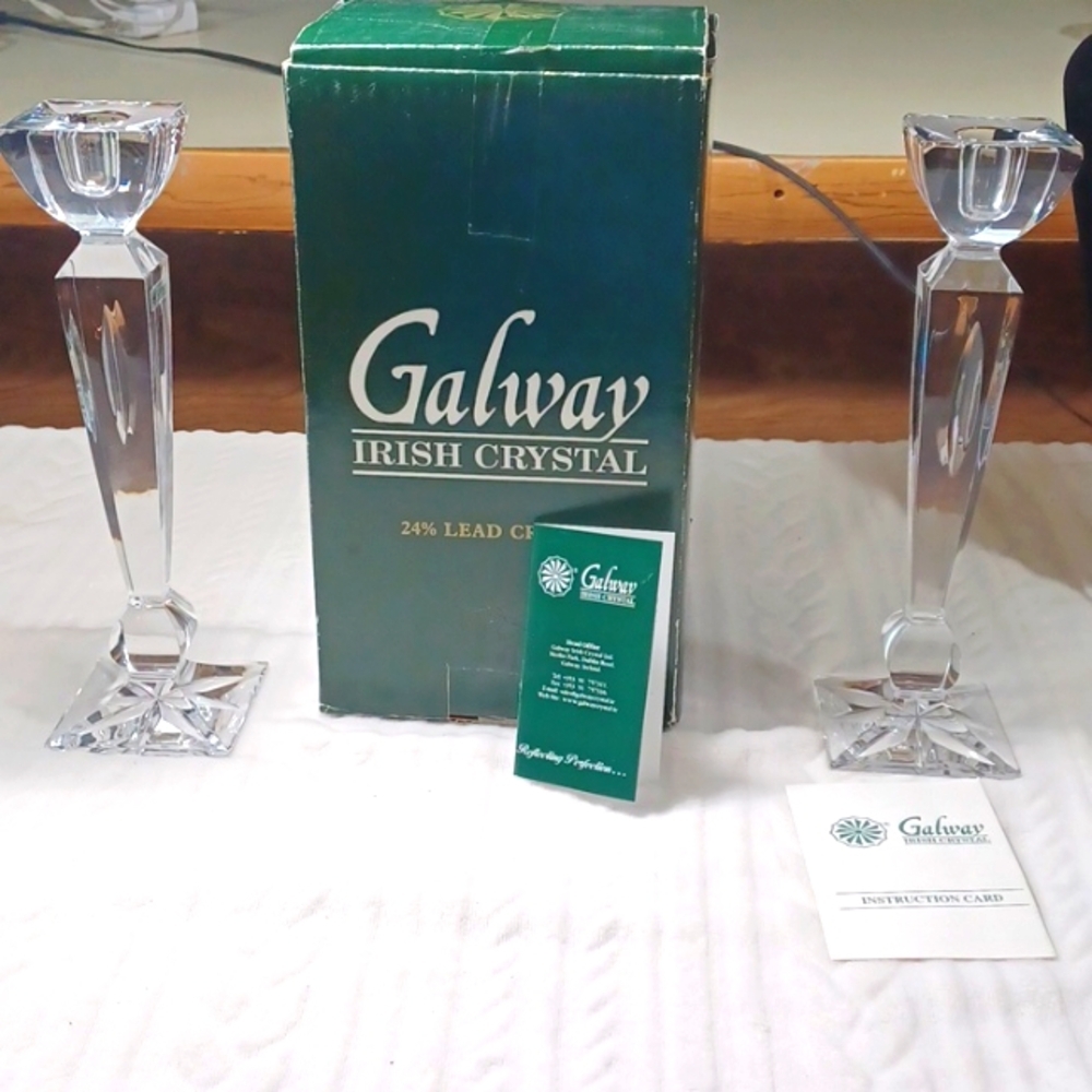 Galway Irish 24% Crystal 10 Inch CandleSticks NWB